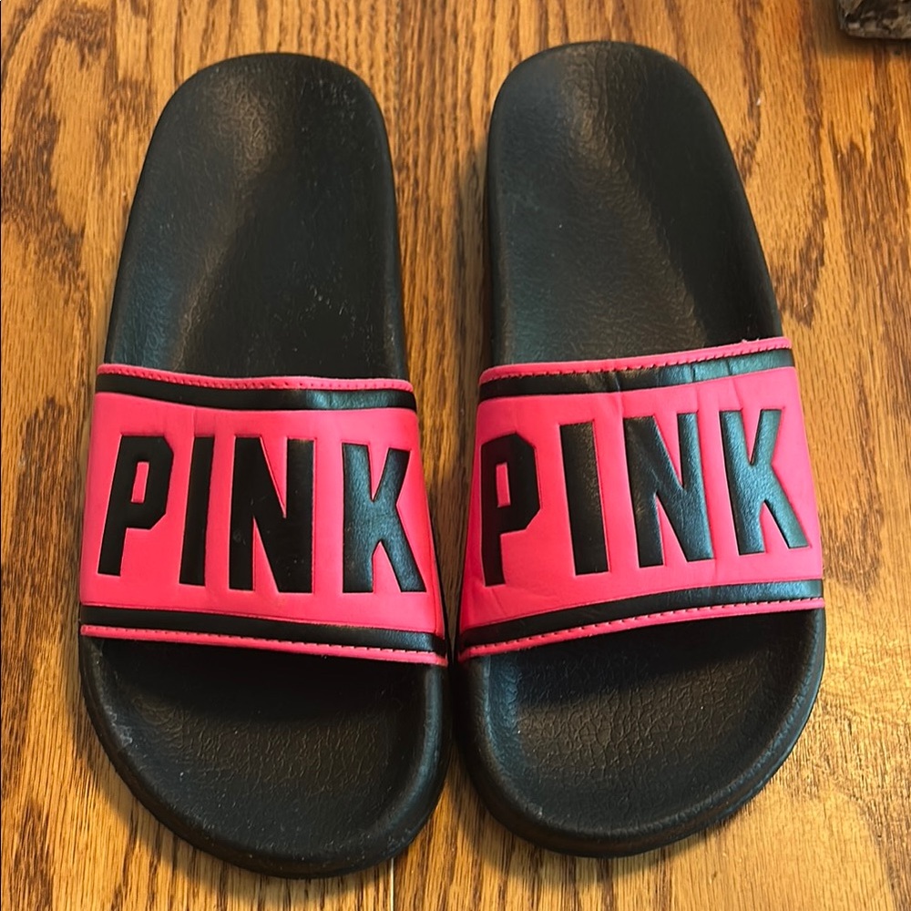 PINK Slide Sandals - Black and Pink.  Large